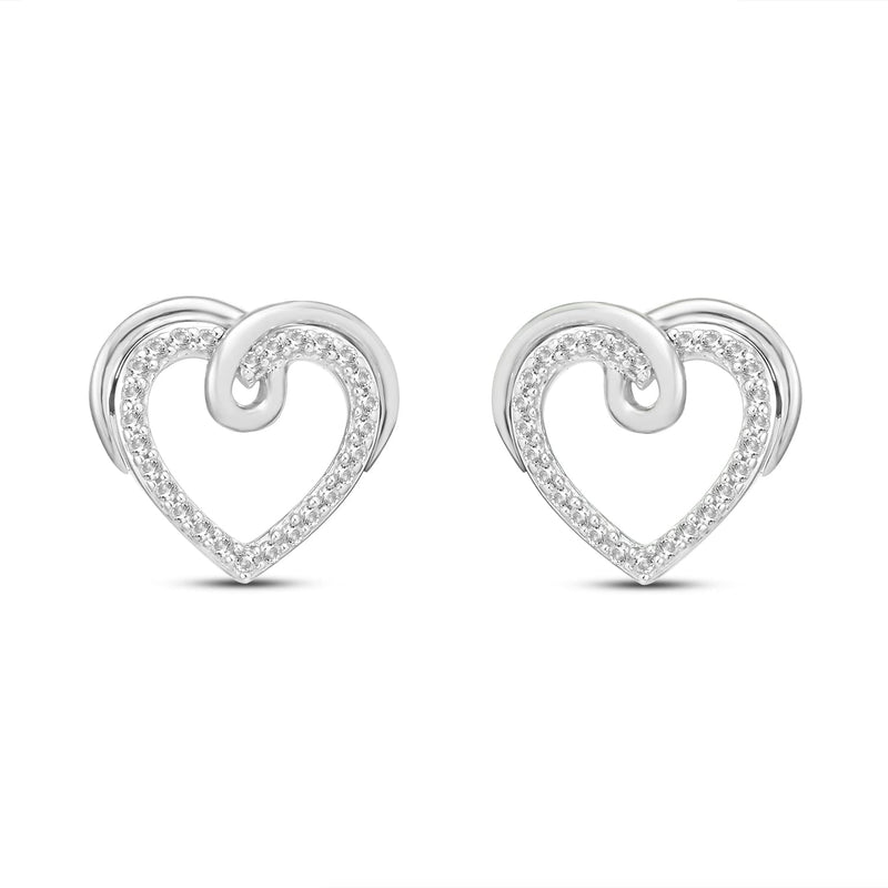 Jewelili Sterling Silver With 1/8 CTTW Natural White Diamond Heart Stud Earrings