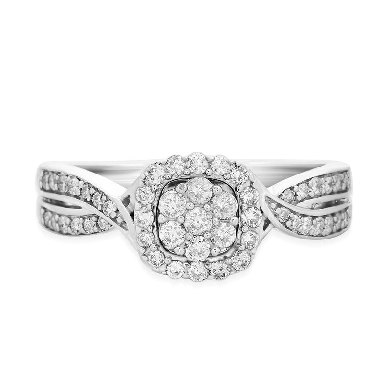 Jewelili Sterling Silver with 1/2 CTTW Natural White Round Shape Diamonds Engagement Ring