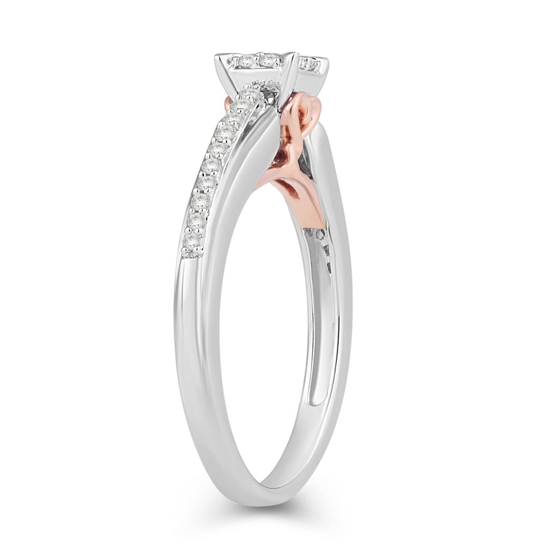 Jewelili 10K White Gold and Rose Gold With 1/3 CTTW White Diamonds Engagement Ring