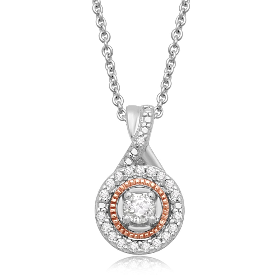 Jewelili Halo Pendant Necklace with Natural White Round Diamonds in 10K Rose Gold over Sterling Silver 1/6 CTTW View 1