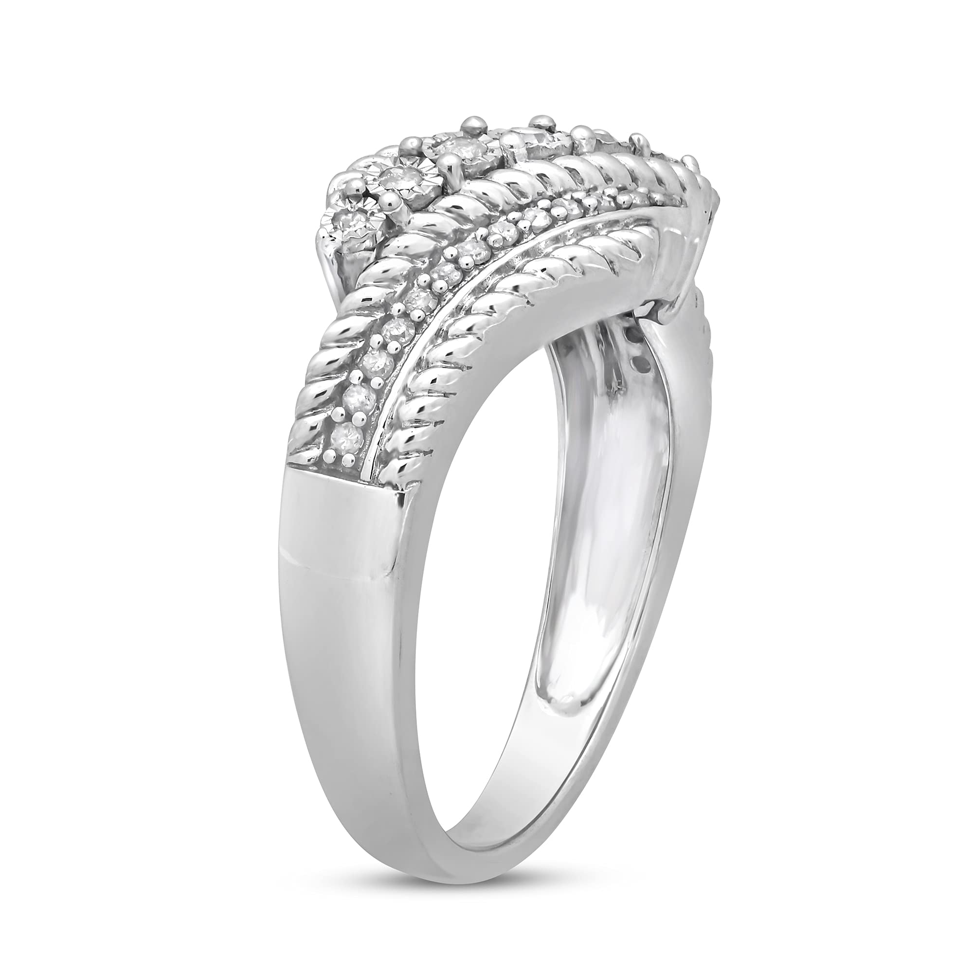 Jewelili Sterling Silver With 1/5 CTTW Natural White Round Diamonds En
