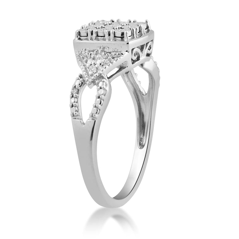 Jewelili Sterling Silver With Natural White Round Diamonds Engagement Ring