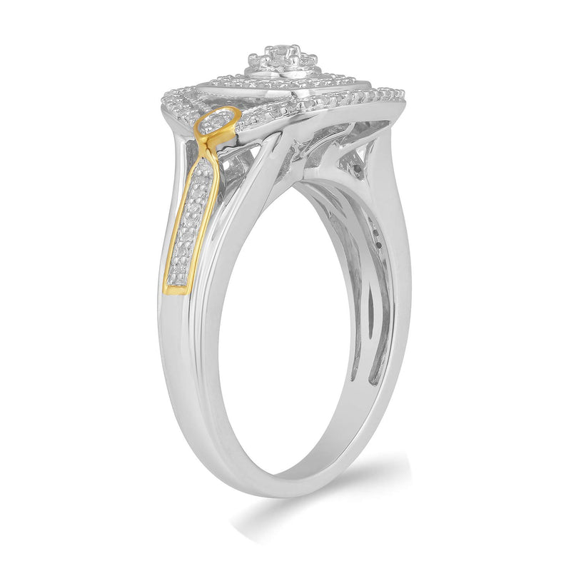 Jewelili Yellow Gold Over Sterling Silver With 1/4 CTTW Natural White Round Diamonds Ring