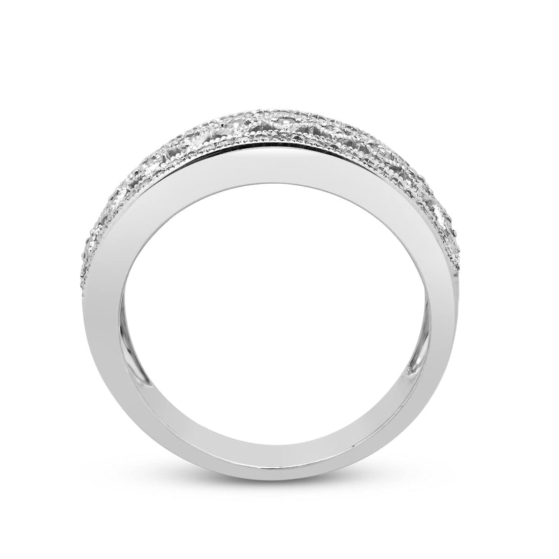 Jewelili Sterling Silver With 1/3 CTTW Natural White Round Diamonds Multi Row Anniversary Ring