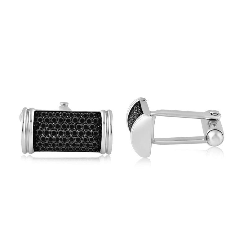 Jewelili Sterling Silver With 1.0 CTTW Treated Black Diamonds Men's Cuff Links