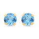 Load image into Gallery viewer, Jewelili Stud Earrings with Round Shape Swiss Blue Topaz in Yellow Gold view 2
