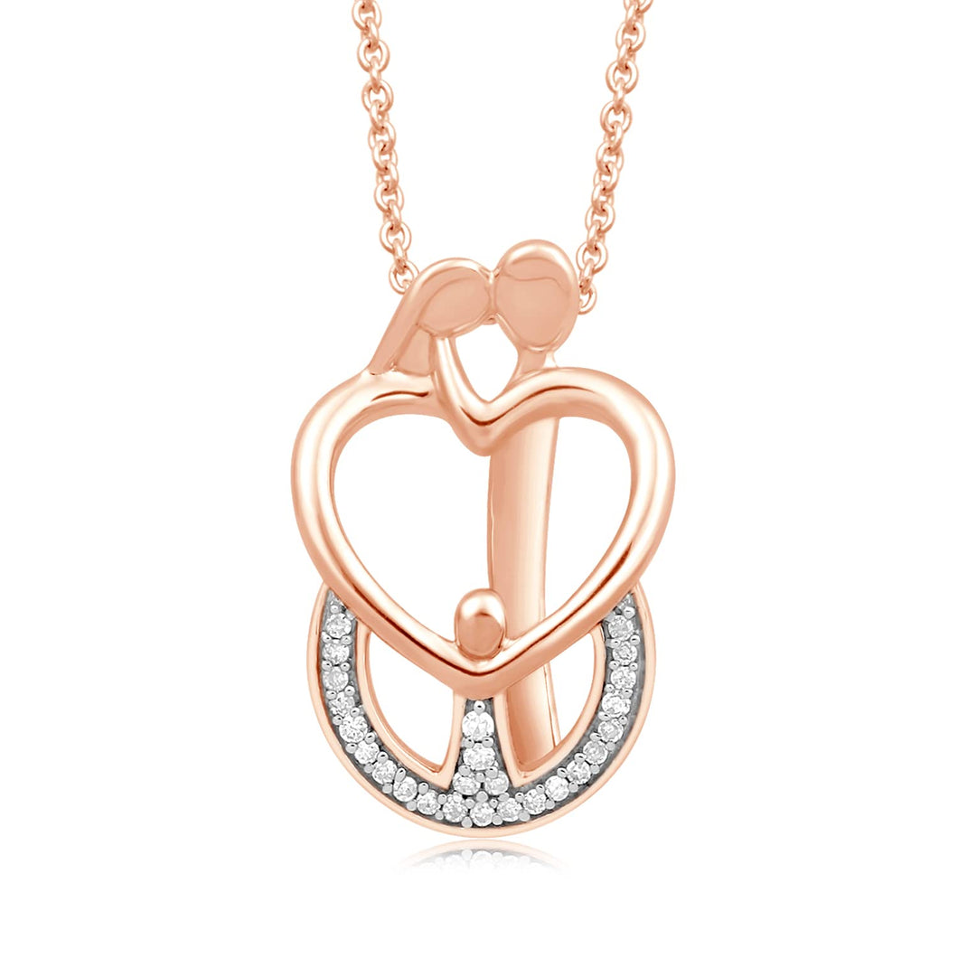 Jewelili Parents with One Child Family Pendant Necklace with Diamonds in 14K Rose Gold over Sterling Silver 1/10 CTTW View 1