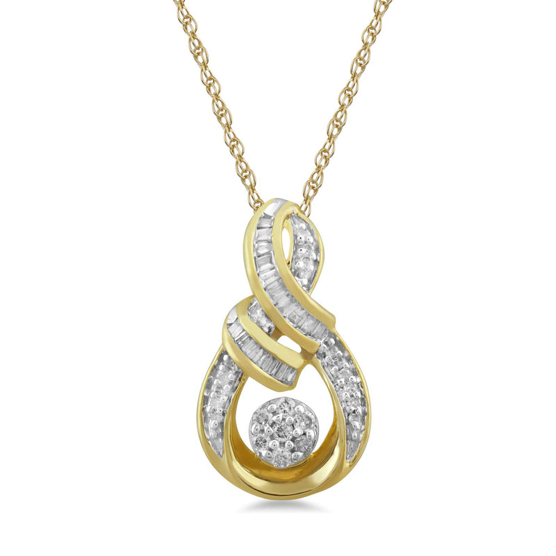 Jewelili 10K Yellow Gold With 1/6 CTTW Natural White Diamond Pendant Necklace