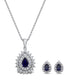 Load image into Gallery viewer, Jewelili Drop Pendant Necklace and Stud Earrings Jewelry Set with Created Blue Sapphire and Created White Sapphire in Sterling Silver View 1
