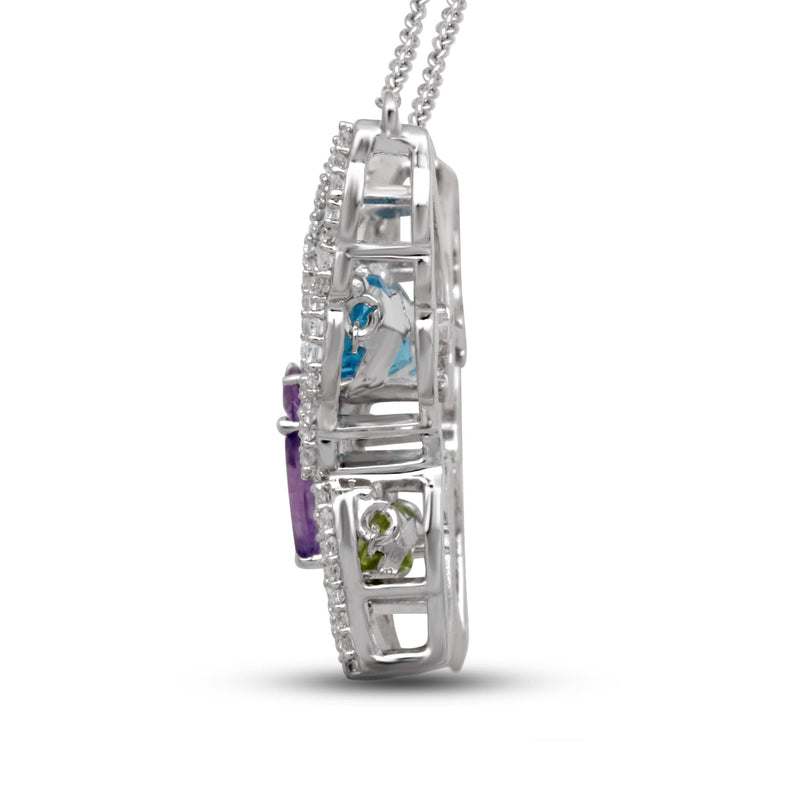 Jewelili Butterfly Pendant Necklace with Amethyst, Peridot, Swiss Blue Topaz and Created White Sapphire in Sterling Silver View 2