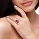 Load image into Gallery viewer, Jewelili Sterling Silver With Created Ruby and Created White Sapphire Halo Engagement Ring
