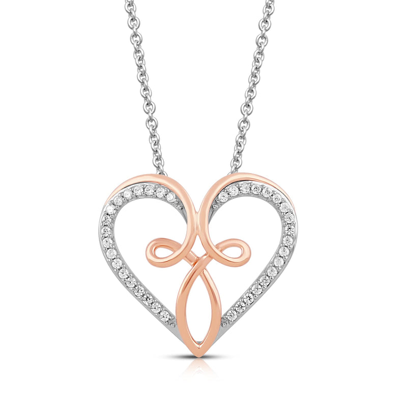 Jewelili Infinity Cross Heart Pendant Necklace with Natural White Round Diamonds in 10K Rose Gold over Sterling Silver 1/5 CTTW View 1