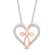 Load image into Gallery viewer, Jewelili Infinity Cross Heart Pendant Necklace with Natural White Round Diamonds in 10K Rose Gold over Sterling Silver 1/5 CTTW View 1
