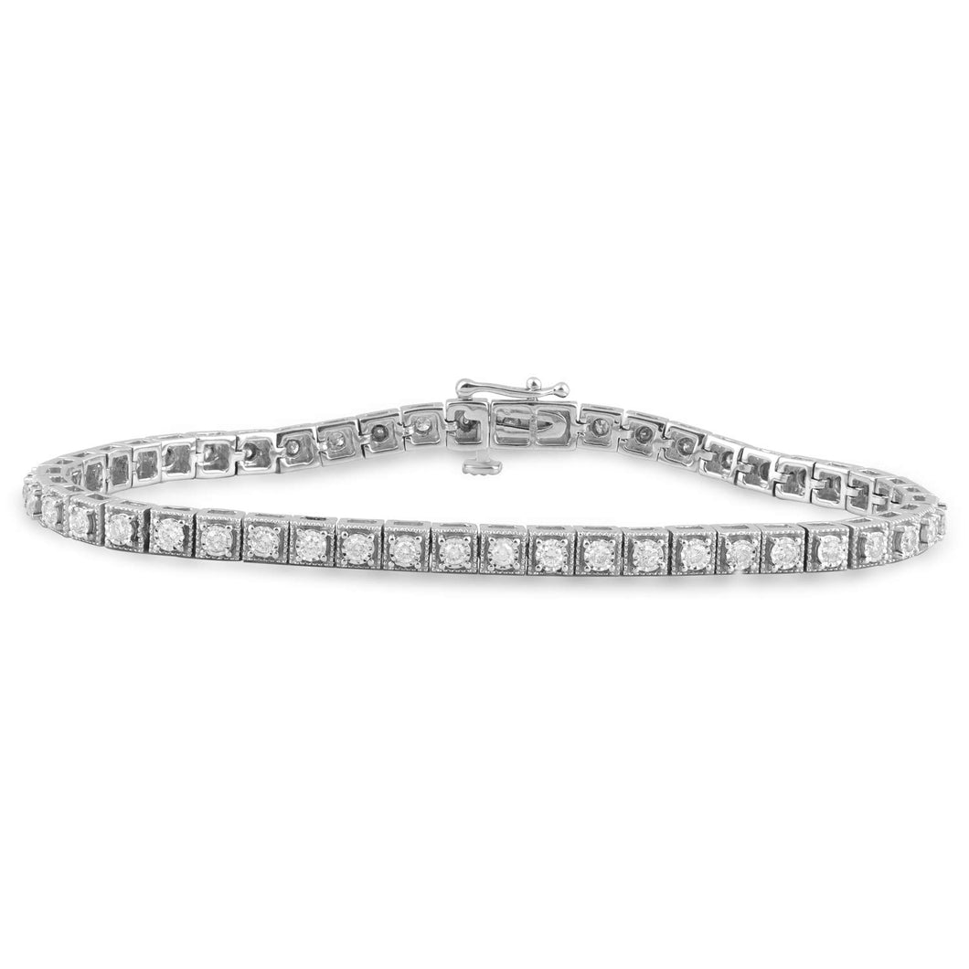 Jewelili Bracelet with Natural White Round Diamonds in Sterling Silver 1.0 CTTW View 1