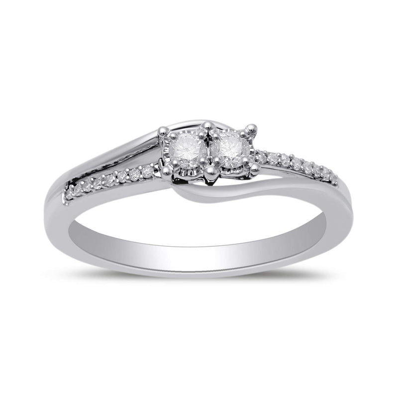 Jewelili Ring with Natural White Round Diamonds in 10K White Gold 1/5 CTTW
