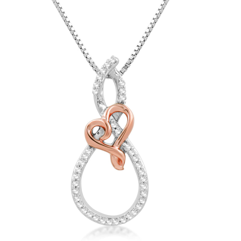 Jewelili Hallmark Fine Jewelry Rose Gold Over Sterling Silver With 1/6 CTTW Natural White Diamonds Heart Twisted Infinity Pendant Necklace