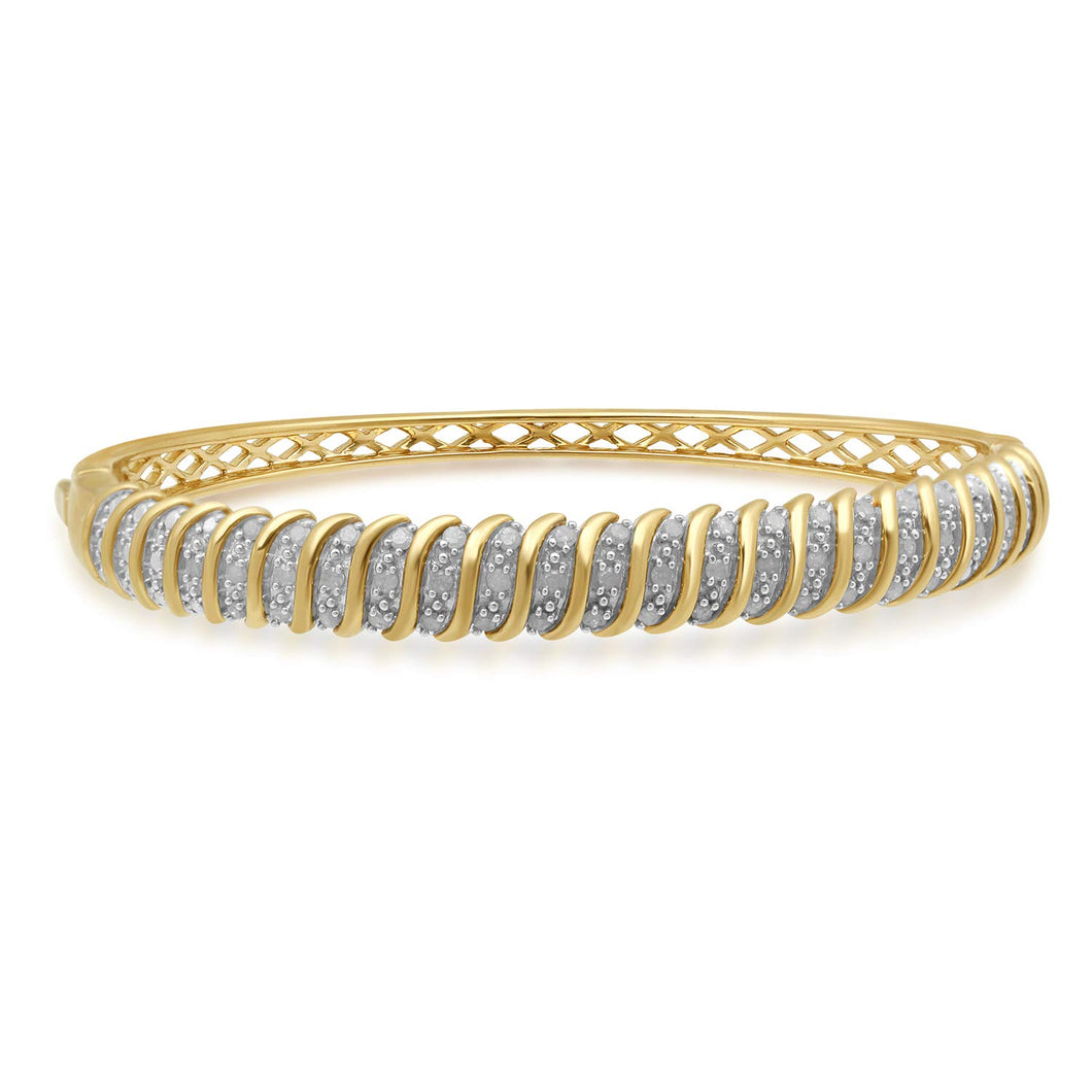 Jewelili Bangle with Natural White Round Diamonds in Yellow Gold over Brass 1 CTTW View 1