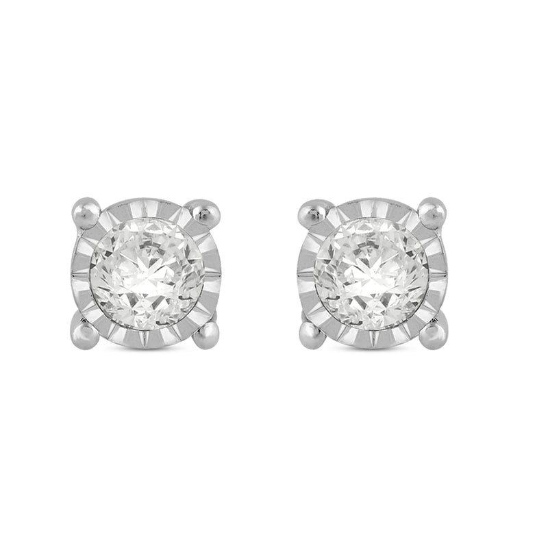 Jewelili Stud Earrings with Natural White Round Shape Diamonds in 10K White Gold with 1/4 CTTW view 2