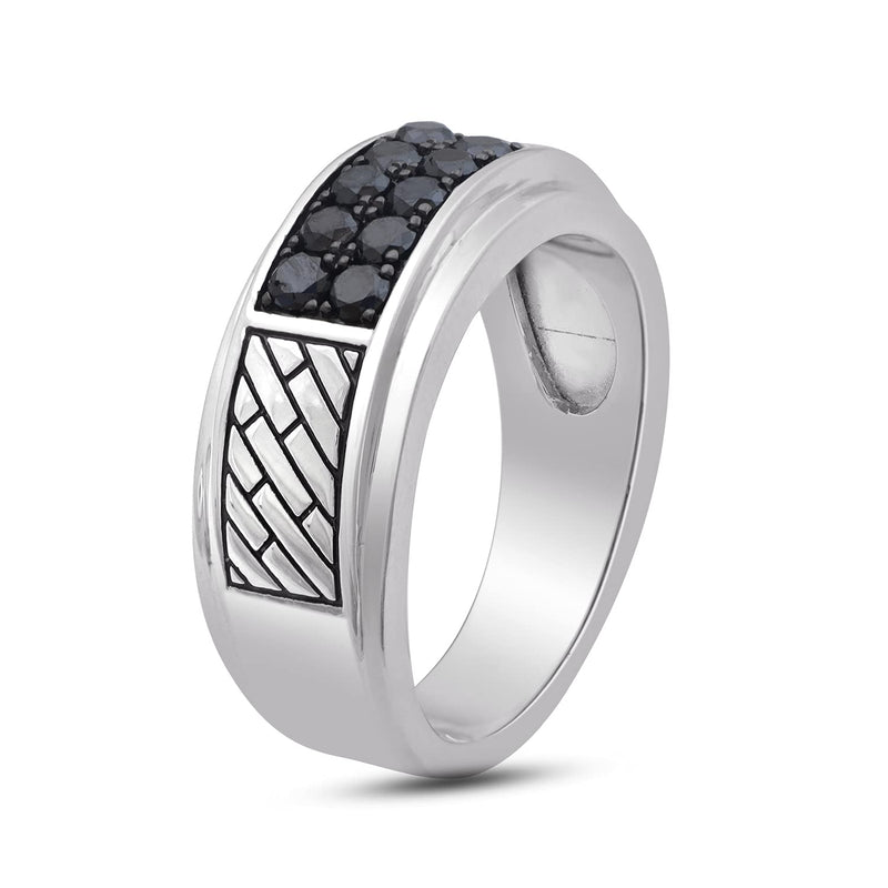 Jewelili Black Rhodium over Sterling Silver With 1/2 CTTW Treated Black Round Diamonds Men's Ring