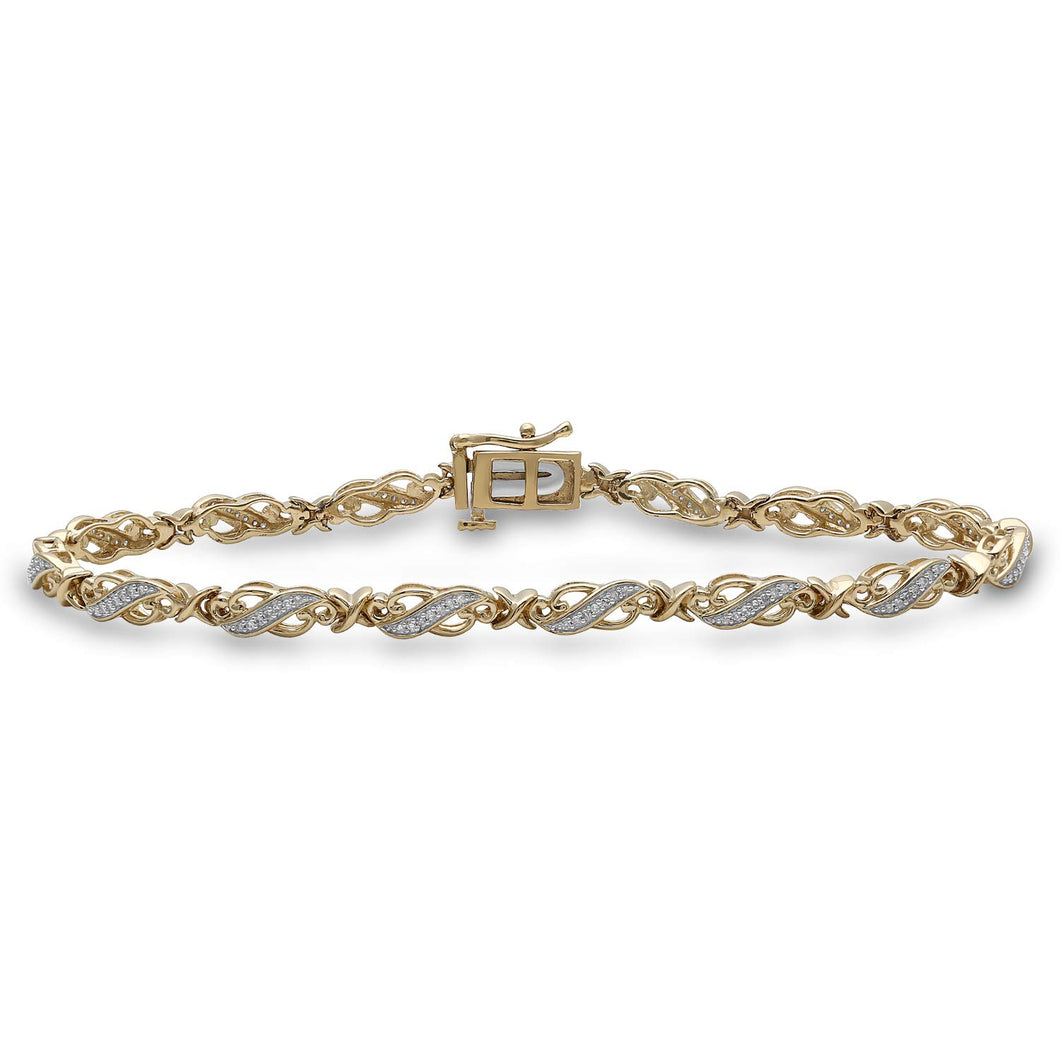 Jewelili Bracelet with Round Natural White Diamonds in 14K Yellow Gold over Sterling Silver 1/4 CTTW View 4
