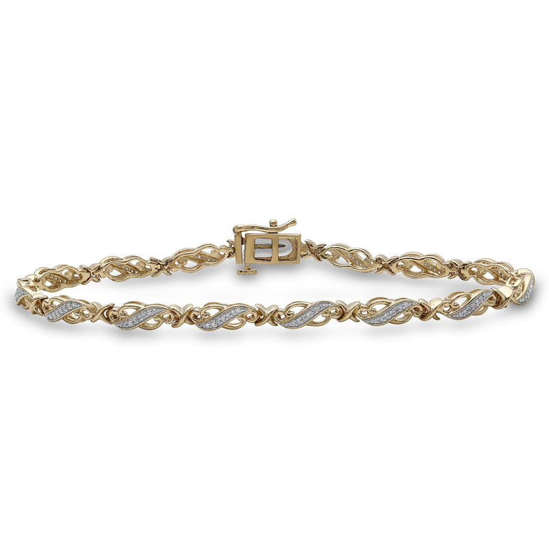 Jewelili Bracelet with Round Natural White Diamonds in 14K Yellow Gold over Sterling Silver 1/4 CTTW View 4