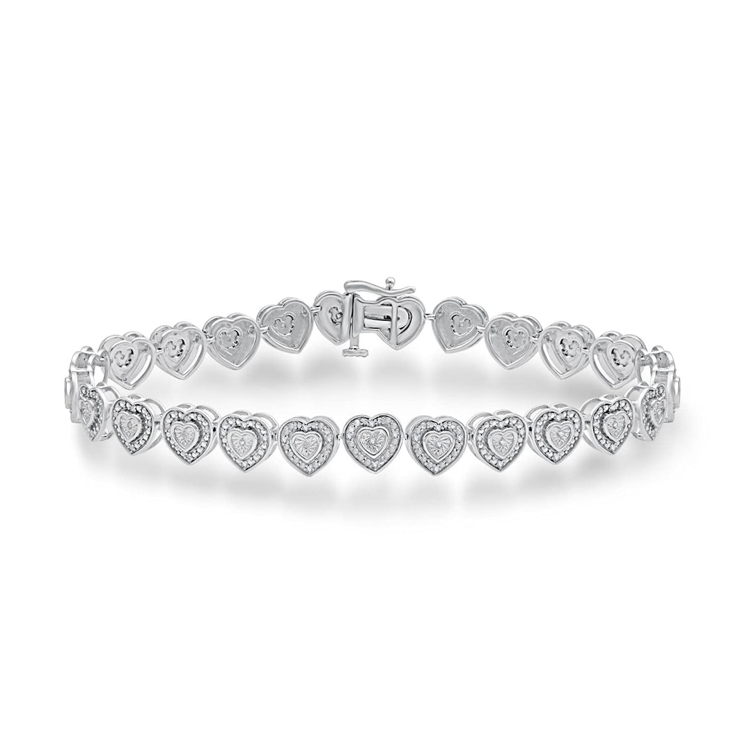 Jewelili Link Bracelet with Natural White Round Miracle Plated Diamonds in Sterling Silver 1/4 CTTW View 1