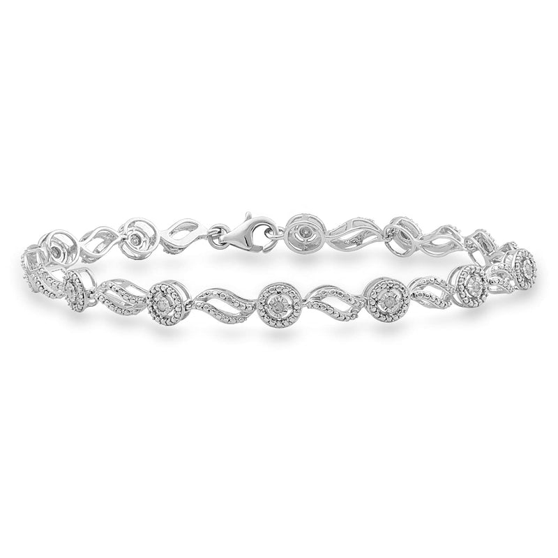Jewelili Diamond Link Bracelet in Sterling Silver with 1/4 CTTW