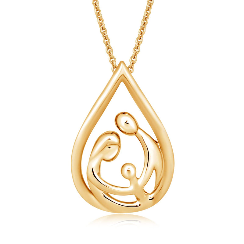 Jewelili Parent and One Child Family Teardrop Pendant Necklace in 18K Yellow Gold over Sterling Silver View 1