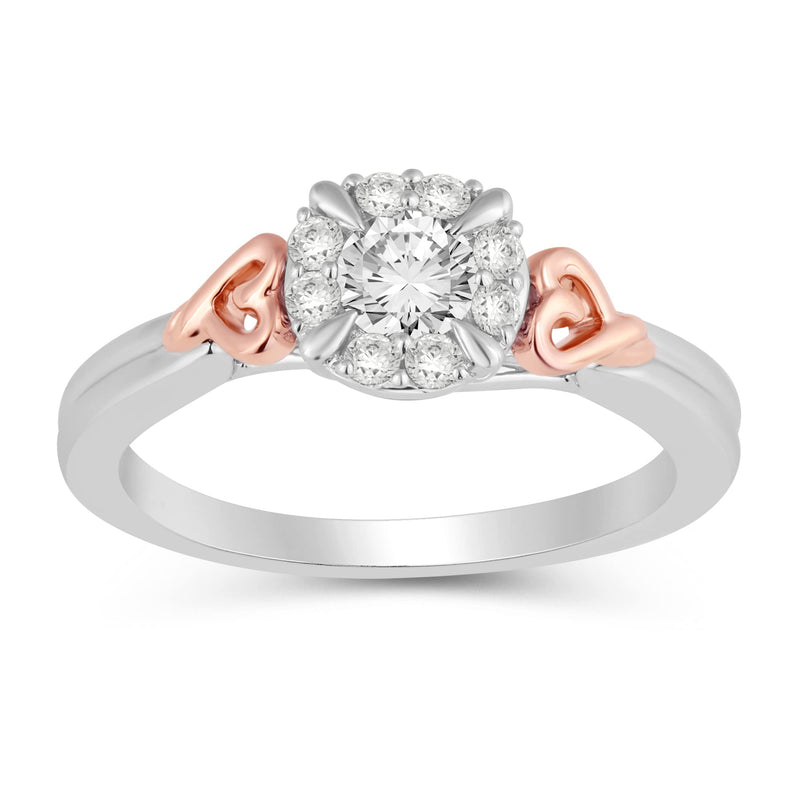 Jewelili 10K White Gold and Rose Gold With 1/2 CTTW Natural White Round Diamonds Engagement Ring