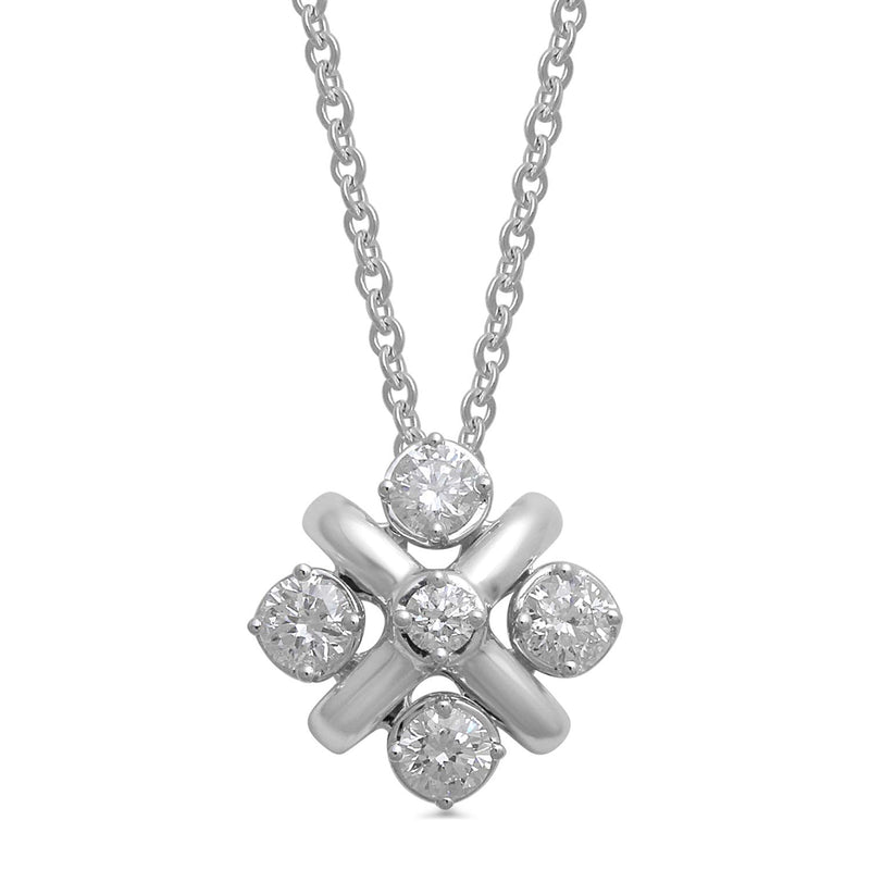 Jewelili 14K White Gold With 3/8 CTTW Natural White Round Diamonds Pendant Necklace