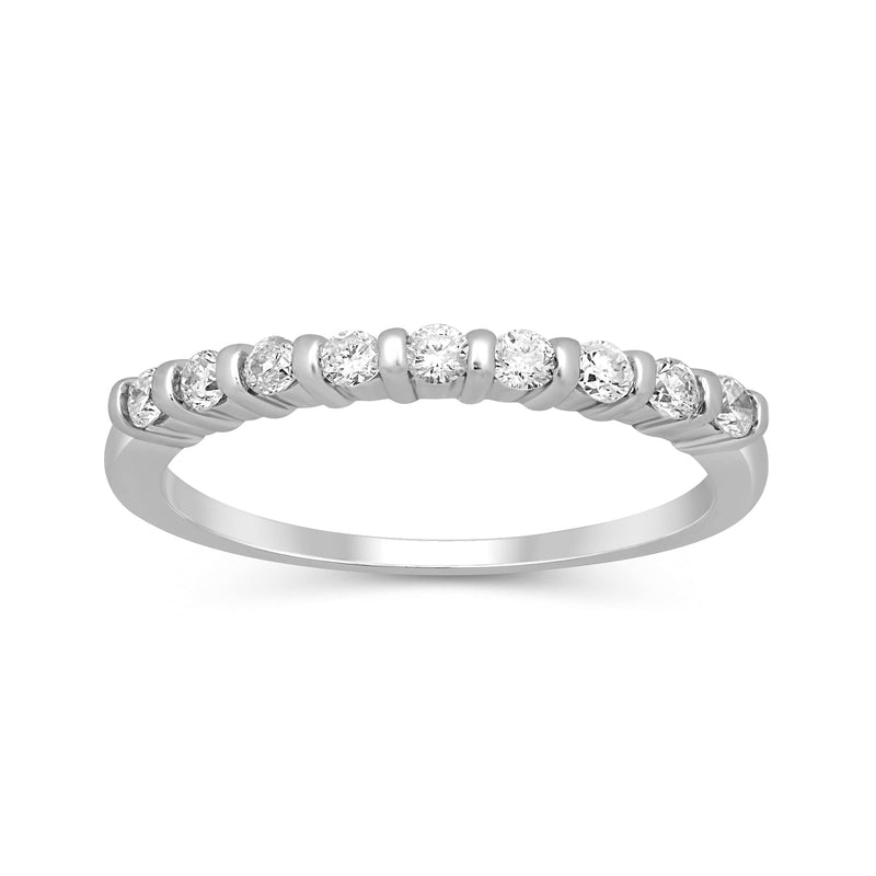 Jewelili Sterling Silver With 1/3 CTTW Natural White Diamonds Straight Bar Eternity Wedding Band