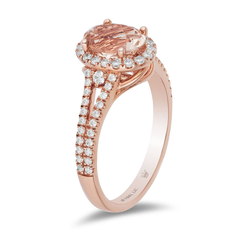 Jewelili Halo Engagement Ring with Morganite and Natural White Diamond in 10K Rose Gold 3/8 CTTW View 3