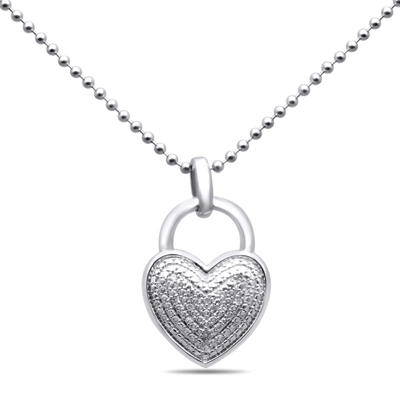 Jewelili White Rhodium Over Brass With Natural White Diamonds Heart Pendant Necklace