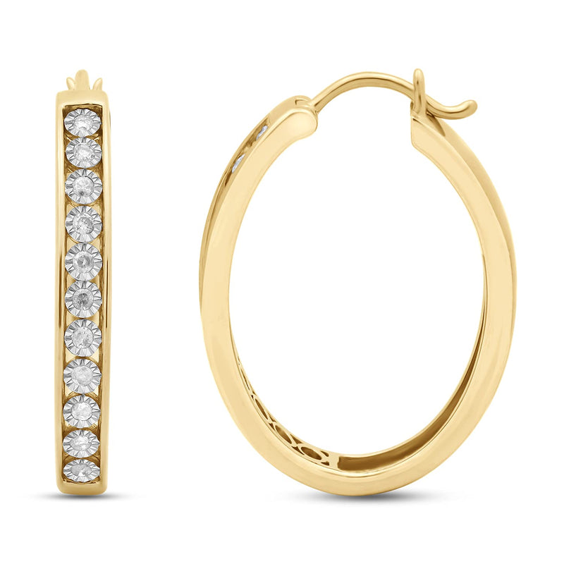 Jewelili Hoop Earrings with Natural White Round Diamonds in 14K Yellow Gold over Sterling Silver 1/4 CTTW View 3