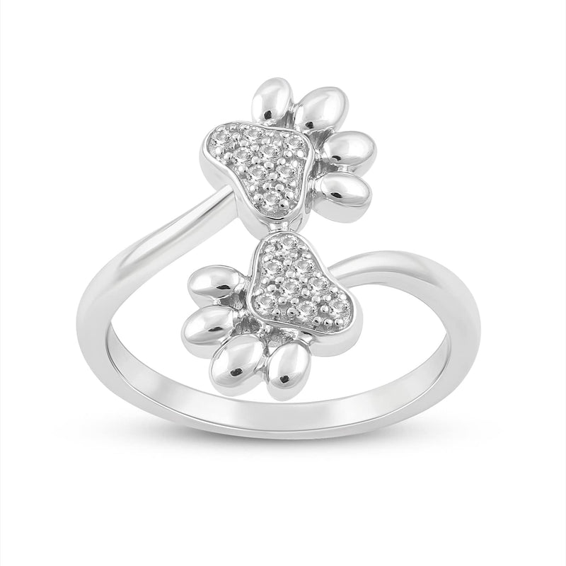 Jewelili Paw Print Ring with Natural White Diamond in Sterling Silver 1/10 CTTW View 1