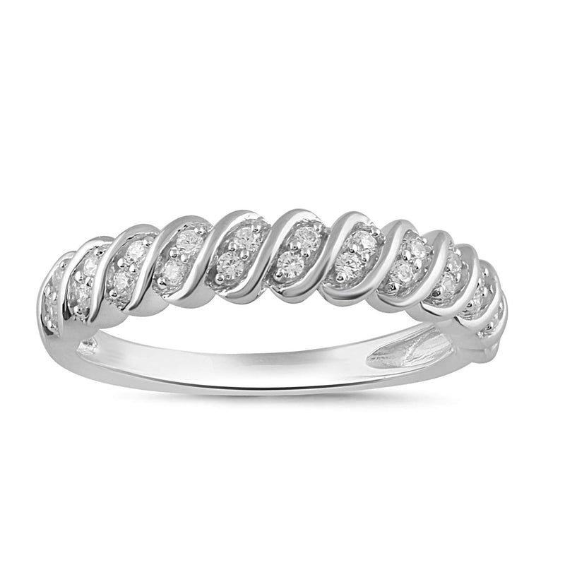 Jewelili Sterling Silver with 1/6 CTTW Natural White Round Diamonds Anniversary Ring