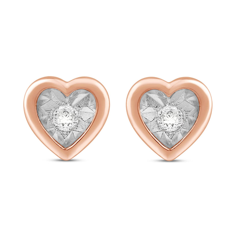 Jewelili Heart Stud Earrings with Natural White Round Shape Diamonds in 14K Rose Gold Over Sterling Silver view 2