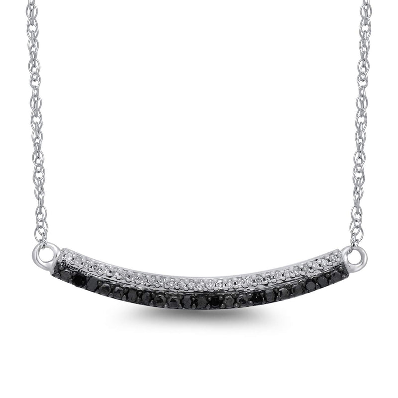 Jewelili 10K White Gold With 1/6 CTTW Treated Black Diamonds and White Natural Diamonds Pendant Necklace