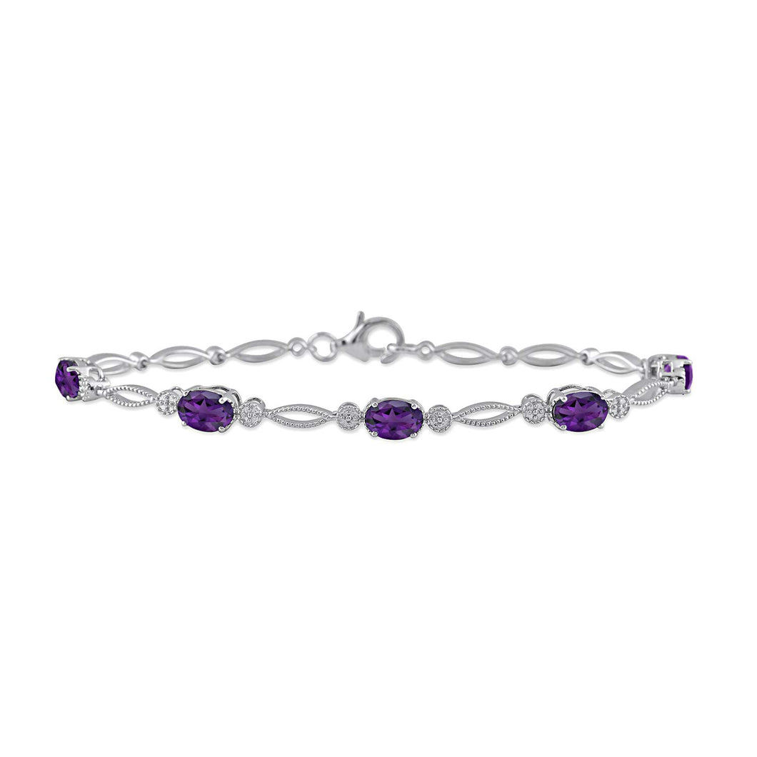 Jewelili Fashion Bracelet with Amethyst in Sterling Silver 7.5 Inch