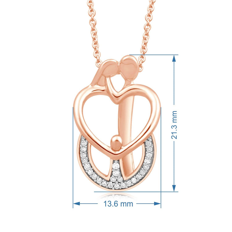 Jewelili Parents with One Child Family Pendant Necklace with Diamonds in 14K Rose Gold over Sterling Silver 1/10 CTTW View 4