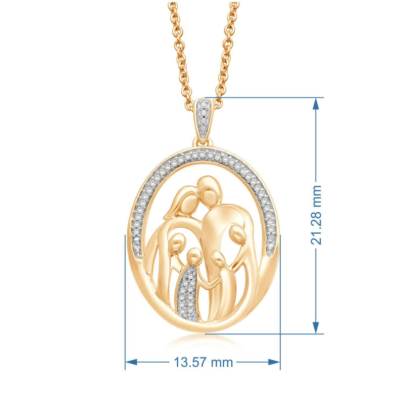 Jewelili Parent and Four Children Family Pendant Necklace with Natural White Diamonds in 18K Yellow Gold over Sterling Silver 1/10 CTTW View 4