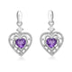 Load image into Gallery viewer, Jewelili Sterling Silver with Heart Amethyst and White Cubic Zirconia Filigree Dangle Earrings
