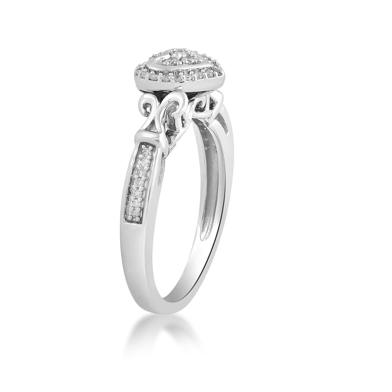 Jewelili Sterling Silver With 1/6 CTTW Natural White Round Diamonds Heart Engagement Ring