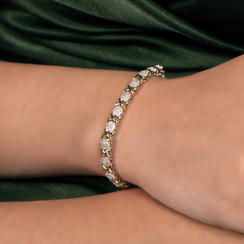 Jewelili Link Bracelet with Natural White Round Diamonds in 14K Yellow Gold over Sterling Silver 1/10 CTTW View 2