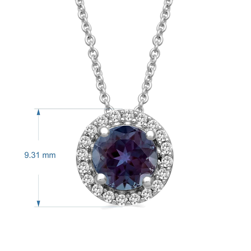 Jewelili Sterling Silver with Created Alexandrite and Created White Sapphire Halo Pendant Necklace