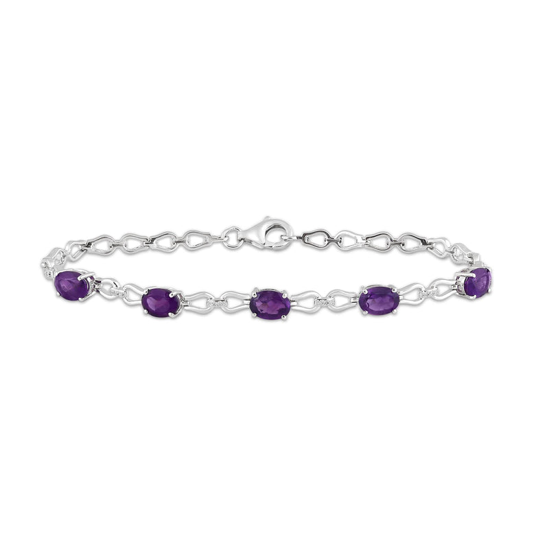 Jewelili Bolo Bracelet with Amethyst and Natural White Diamonds in Sterling Silver View 1