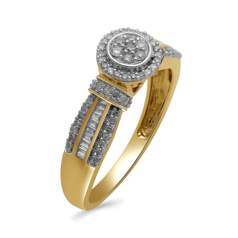 Jewelili 14K Yellow Gold Over Sterling Silver With 3/8 CTTW Diamonds Composite Engagement Ring