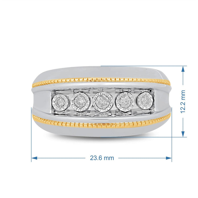 Jewelili Yellow Gold over Sterling Silver With 1/5 CTTW Natural White Round Miracle Plate Diamonds Men's Ring