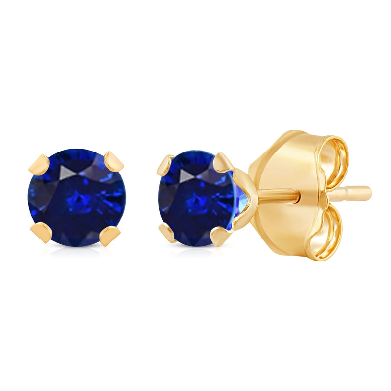 Jewelili Stud Earrings with Round Cut Created Blue Sapphire in 10K Yellow Gold