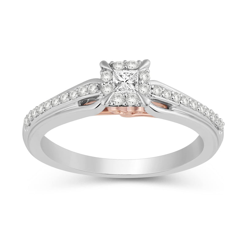 Jewelili 10K White Gold and Rose Gold With 1/3 CTTW White Diamonds Engagement Ring